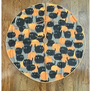 Halloween Black Cat Pumpkin Tree Skirt‎ 47” NEW